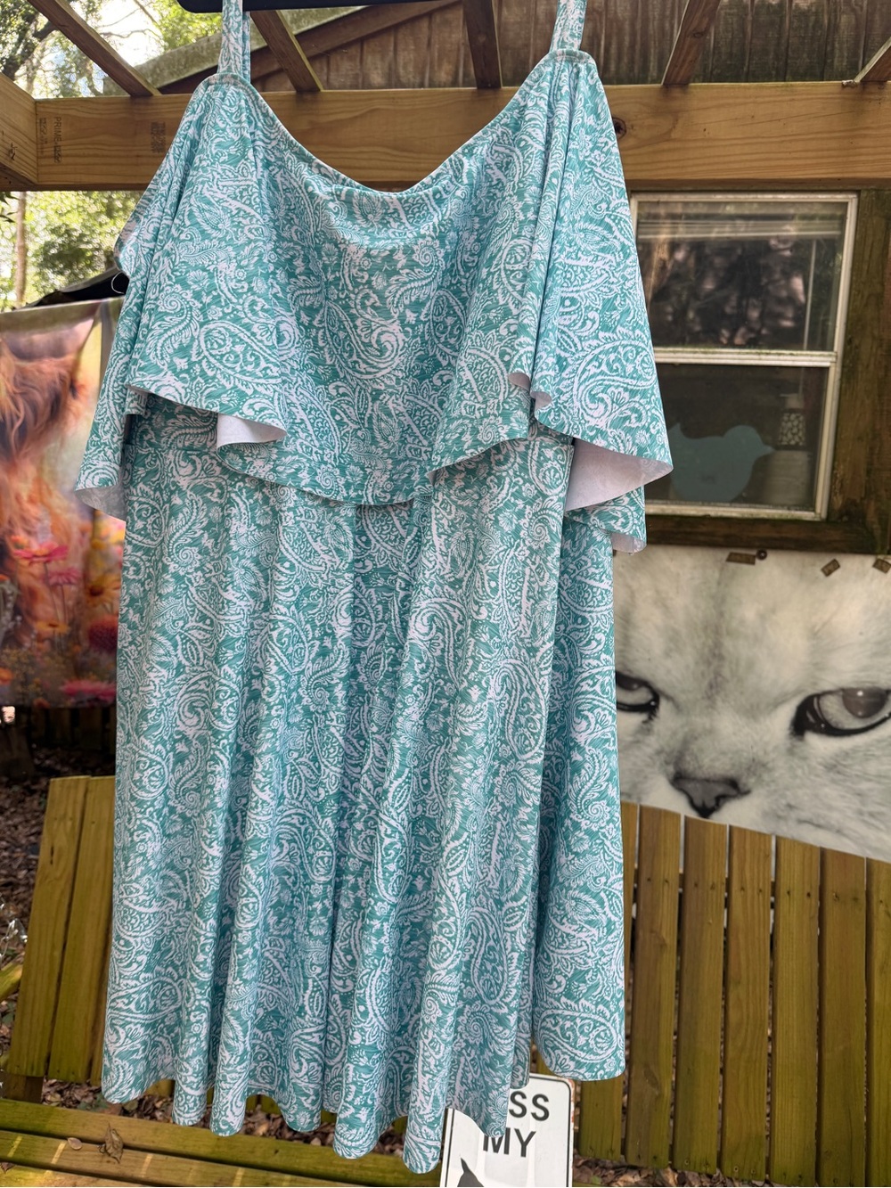 BloomChic Teal and White Paisley One-Piece Swimsuit plus 30 cold shoulder